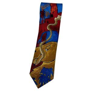 NWT ICEBERG Men's 100% Silk Necktie LUXURY Tie Blue Red Art Camel W:3.6"